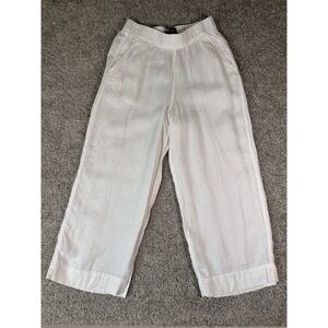 Tahari 100% Linen Wide-Leg Crop Pants Size Medium Elastic‎ Waist Pockets NWOT